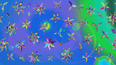 Raster - stok. Mavi ve yeşil çiçekli eskiz deseni, suluboya çiçek deseni, sevimli çiçek, duvar kağıdı, kart veya kumaş için fayanslı.