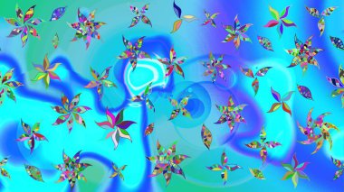 Raster illüstrasyonu. Çiçekli tebrik kartı. Suluboya çiçek buketi. Mavi ve yeşil renklerde. Doğum günü kartı ya da düğün davetiyesi. Çiçek arka planı.