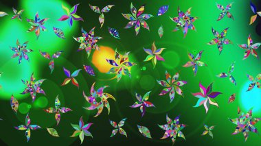 El çizimi, soyut ve süslü elementler. Yeşil ve mavi renkler. Suluboya resim taklit Raster çizimi. Yaz çiçekleri teması. Klasik çiçekler..