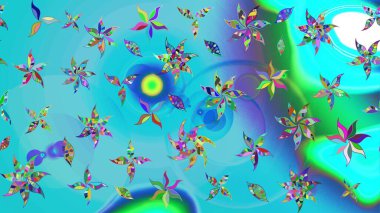 Tekstil için suluboya eskiz deseni. Şirin çiçekli, desenli, mavi ve yeşil renkli renkli bir eskiz. El çizimi çiçek çizimi deseni (fayans)).