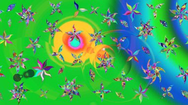 Yumuşak, bahar çiçekli arka plan. Yeşil ve mavi renkte çiçekler. Raster çiçek desenli ve çiçekli..