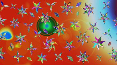 Küçük çiçekteki sevimli çiçek deseni. Çiçekler turuncu ve kırmızı renklerde. Raster illüstrasyonu.