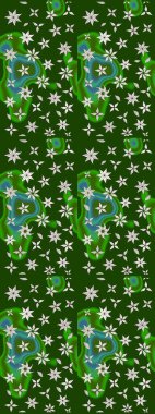 Raster illüstrasyonundaki çiçek desenli çizim. Çiçekler suluboya tarzında yeşil ve nötr renklerde.