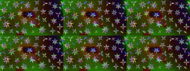 Yeşil ve kahverengi çiçekli bahar çiçekleri. Küçük renkli çiçekler. Motley illüstrasyonu. Moda baskıları için zarif bir şablon. Küçük çiçekte şirin desenler.