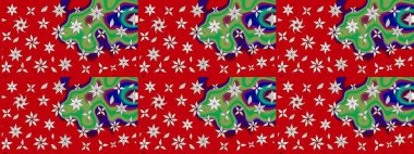 Kabile sanatı boho baskısı, klasik çiçek arkaplanı. Arkaplan dokusu, duvar kağıdı, kırmızı ve yeşil renkli çiçek teması. Soyut etnik raster çizim kalıbı.