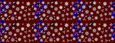 Raster illüstrasyonu. Kibar, yaz çiçekleri kırmızı ve kahverengi renklerde. Küçük çiçekteki sevimli çiçek deseni. Raster deseni.