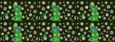 Gri ve yeşil renkte etnik çiçeklerle süslenmiş zarif bir eskiz şekli. Asya Tekstil 'inde Raster Çiçek İllüstrasyonu.