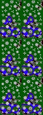 Suluboya elle çizilmiş çiçek desenli eskiz deseni. Parlak renkli fantezi çiçekleri, yapraklar, yeşil ve mavi renkli tomurcuklar yeşil ve mavi.