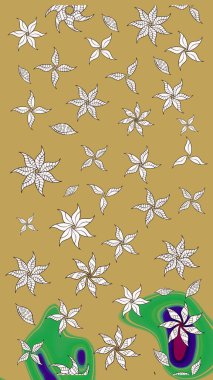 Raster Çiçek İllüstrasyonu 'nun şirin tekstili. Sarı ve nötr renklerdeki etnik çiçeklerle zarif eskiz deseni.