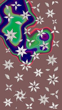 Kahverengi ve nötr renklerde çiçekler. Asya tekstil tarzında. Çiçek desenli çizim. Raster illüstrasyonu. Raster illüstrasyonu.