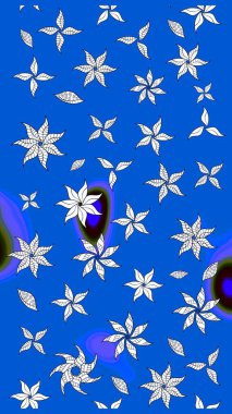 Renkli çizim kalıbı. Raster illüstrasyonu. Mavi ve nötr renklerde şirin tekstil tarzında. Çiçek arkaplan. Çiçek duvar kağıdı.