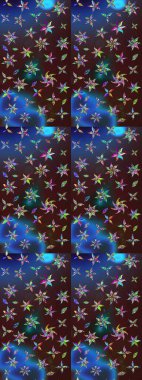 Kahverengi ve mavi renkte çiçeklerle çizilmiş çiçek deseni. Suluboya tarzında kahverengi ve mavi renkte çiçekler.