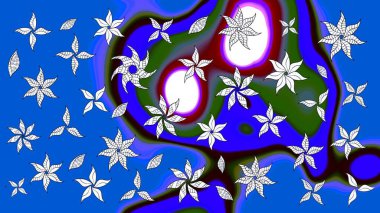 Tekstil için suluboya eskiz deseni. El çizimi çiçek çizimi deseni (fayans). Şirin çiçekler, desenli, mavi ve nötr renklerle renkli çizim deseni.