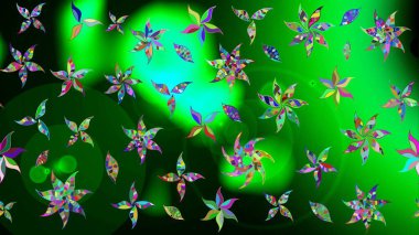 Tekrarlayan çiçek arkaplanı, zarif yeşil ve mavi çiçek duvar kağıdı. Yeşil ve mavi renkler üzerine çiçek desenli çizim, el yapımı papatyalar, papatyalar.