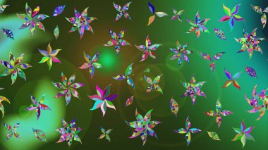 Yeşil ve mavi renkte güzel bir tekstil. Suluboya çiçekli çiçek deseni. Raster illüstrasyonu.