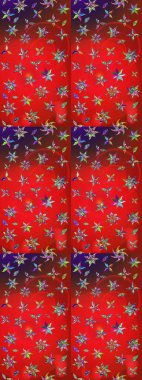 Raster deseni. Küçük çiçekteki sevimli çiçek deseni. Raster illüstrasyonu. Kırmızı ve kahverengi renklerde. Soyut çiçek çizim kalıbı arkaplanı.