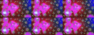 Menekşe ve kırmızı renklerde Asya tekstili. Raster illüstrasyonu. Çiçek desenini çiz.