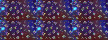 Menekşe ve mor renkler üzerinde. Raster illüstrasyonu. Güzel kumaş deseni. Raster illüstrasyonunda çiçek deseni çizimi.