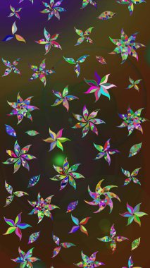 Çiçek süslemeli çizim deseni. Raster illüstrasyonu. Kahverengi ve gri renkte çiçekler.