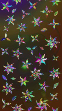 Düz Çiçek Elementleri Tasarım Raster illüstrasyonu. Çiçek desenli eskiz. Renkli Bahar Teması eskiz kalıbı. Kahverengi ve gri renkte çiçekler.