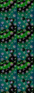 Elle çizilmiş sonbahar çiçeği deseni. Renkli yeşil ve mavi çizim kalıpları. Doodle tarzı. Tekstil ve kapak tasarımı için mükemmel. Yeşil ve mavi renkte çiçekler.