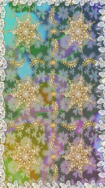 Geleneksel oryantasyon süsü. Tarafsız ve gri renklerde altın elementlerle kusursuz desen. Raster illüstrasyonu. Kusursuz klasik raster altın desenli. Klasik vintage arkaplan.