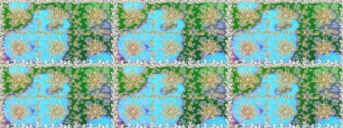 Mavi ve nötr renklerde altın desenli altın elementler. Düz elle çizilmiş klasik koleksiyon. Raster altın pürüzsüz desen. Arkaplan, kumaş, altın duvar kağıdı.