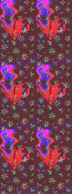 Kahverengi ve kırmızı renkte etnik çiçeklerle süslenmiş zarif bir eskiz şekli. Raster Çiçek İllüstrasyon Şirin Tekstil.