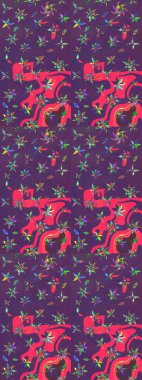 Mor ve pembe renkte çiçekler. Raster illüstrasyonundaki çiçek desenli çizim. Düz Çiçek Elementleri Tasarımı. Renkli Bahar Teması çizim şablonu.