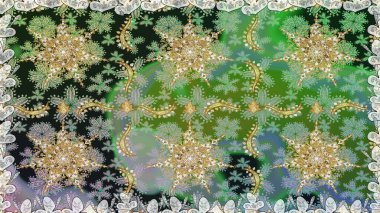 Çiçek süsü kumaş deseni, cam, çiçek desenli metal gri ve yeşil renklerde altın elementler. Klasik raster altın pürüzsüz desen.