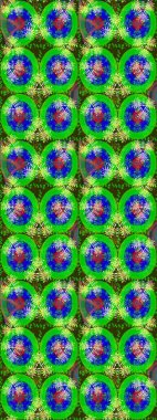 Çiçek desenli çizim. Asya tekstil tarzında. Raster illüstrasyonu. Raster illüstrasyonu. Yeşil ve mavi renkte çiçekler.