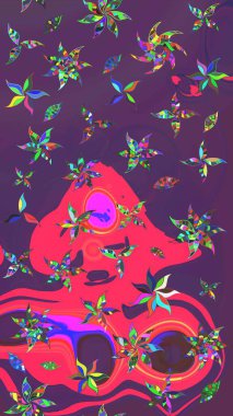 Suluboya çiçekli çiçek deseni. Mor ve pembe renkli güzel bir tekstil. Raster illüstrasyonu.