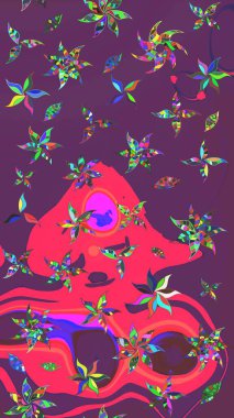 Mor ve pembe üzerine çiçekler. Raster hisseleri. Eskiz arkaplan modeli. Suluboya, elle çizilmiş.