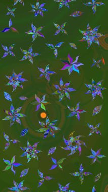 Taslak dekoratif arka plan, çiçek mandala. Çiçek. Raster illüstrasyonu. Yeşil ve mavi renklerde.