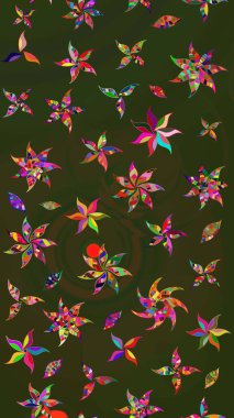 Eskiz klasiği. Renkli Bahar Teması eskiz kalıbı. Düz Çiçek Elementleri Tasarımı. Raster Şirin kumaş deseni.