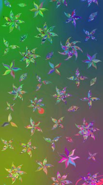 Çiçekli karalama şeklinde Raster çiçek deseni. Raster illüstrasyonu. # Yeşil ve mavi renkte yaz çiçekleri #.