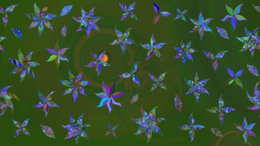 Parlak çiçekli kolaj çiçekleri yeşil ve mavi. Çiçekli zambakların eskiz geçmişi. Çiçek tasarımı için inanılmaz kolaj cennet tarzı..