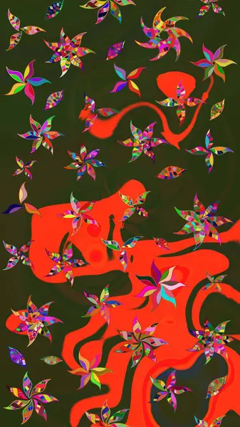 Çiçekli çiçek deseni, suluboya. Süslü kumaş deseni. Raster deseni.