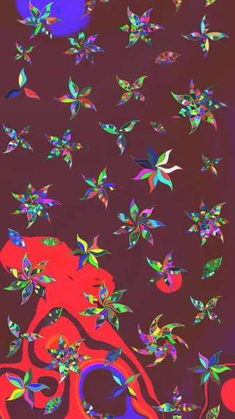 Üst manzara, yumuşak kahverengi ve kırmızı renk tarzı. Manzaralı çiçek deseni. Çiçek kompozisyonu, el boyası, hassas şablon. Sevgililer günü ve tebrik kartı konsepti için şık bir davet.