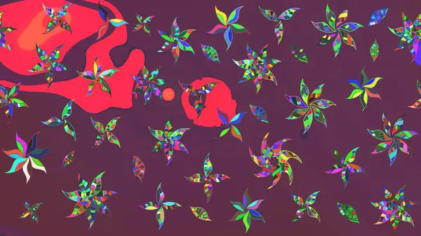 Renkli çizim kalıbı. Çiçek arkaplan. Çiçek duvar kâğıdı. Raster illüstrasyonu. Kahverengi ve pembe renkli şirin tekstil.