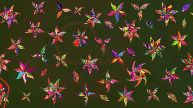 Parlak renkli çiçekleri ve yeşil ve gri renkte yaprakları olan harika bir çiçek deseni. Modern çiçek arkaplanı. Moda baskıları için zarif bir şablon. Halk stili.