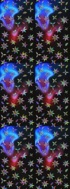 Gri ve mavi renkli etnik çiçekli zarif eskiz deseni. Asya Tekstil 'inde Raster Çiçek İllüstrasyonu.