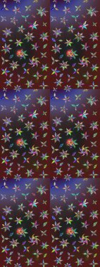 Çiçekli karalama şeklinde Raster çiçek deseni. Mor ve kahverengi renkte çiçekler. Nazik, sevimli çiçek arkaplanı..