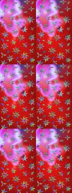 Kırmızı ve pembe renkli bitkilerden oluşan parlak çiçekli çizim deseni.