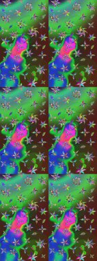 Raster illüstrasyonu. Çizim çiçek deseni duvar kâğıdı olarak kullanılabilir. Yeşil ve mavi renkte çiçekler.