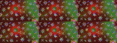 Raster illüstrasyonundaki çiçek desenli çizim. Kahverengi ve yeşil renkte çiçekler.