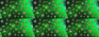 Raster illüstrasyonu. Küçük çiçekli yay deseni çiz. Suluboya tarzında yeşil ve mavi renkler üzerine.