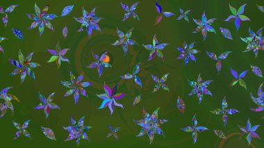 Parlak çiçekli kolaj çiçekleri yeşil ve mavi. Çiçekli zambakların eskiz geçmişi. Çiçek tasarımı için inanılmaz kolaj cennet tarzı..