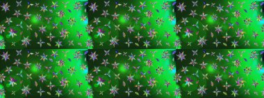 Raster illüstrasyonu. Küçük çiçekli yay deseni çiz. Suluboya tarzında yeşil ve mavi renkler üzerine.