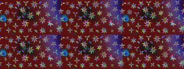 Çizim çiçek deseni duvar kâğıdı olarak kullanılabilir. Raster illüstrasyonu. Kırmızı ve kahverengi renkte çiçekler.